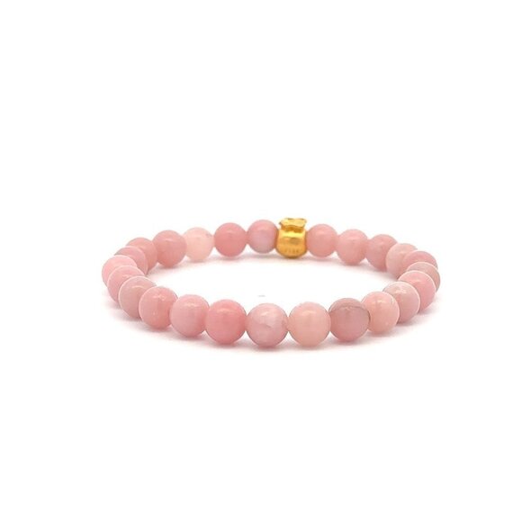 24K Gold Money Bag Lucky Charm Stretchable Bracelet Gemstones Natural Pink Opal - Picture 5 of 5